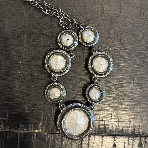 Marked Signed Dark Gray Large Round Clear Circle Crystal Look Necklace - Picture 4 of 6